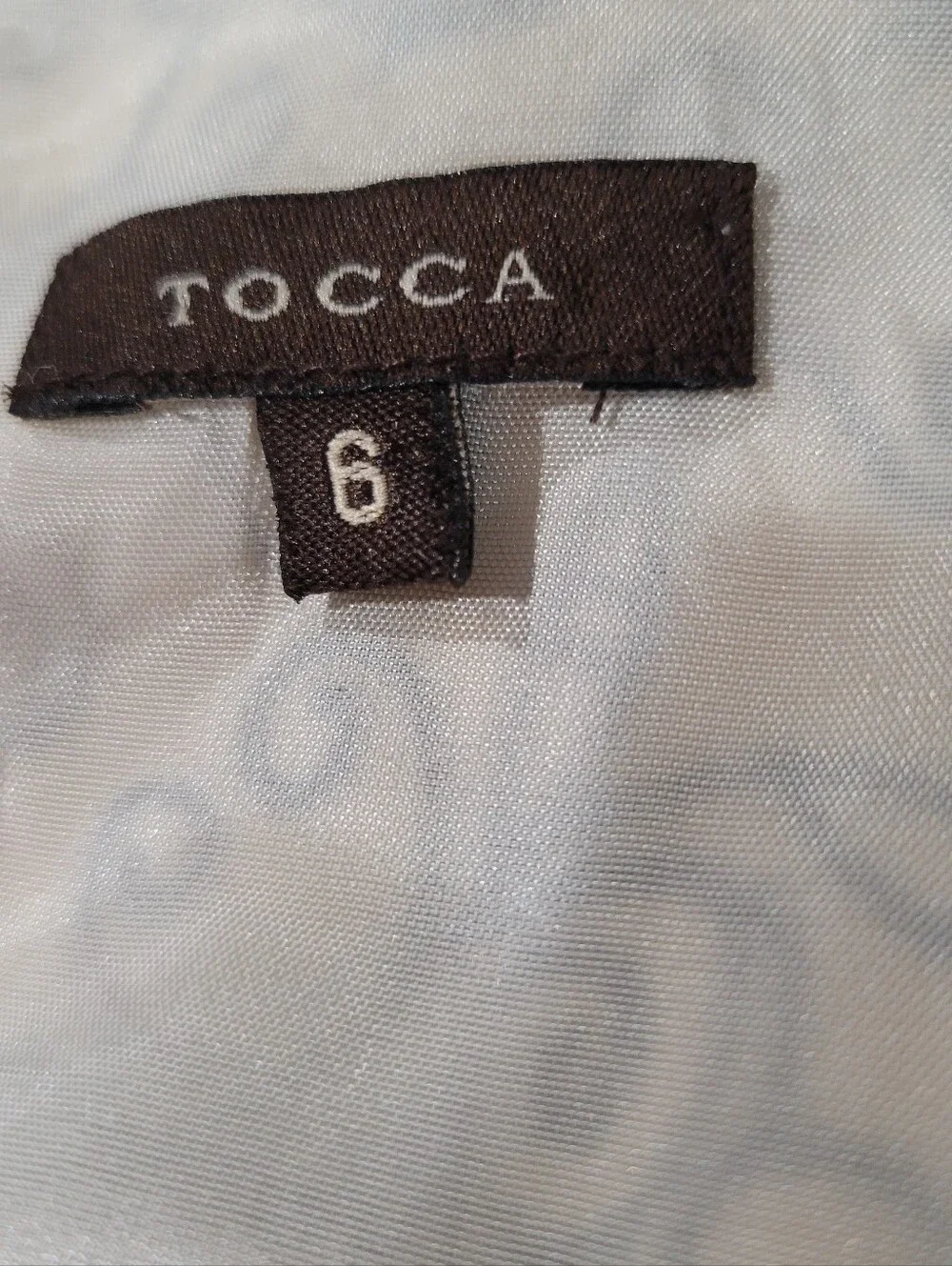 Tocca Silk/Wool Blend Cream & Black Embroidered V-Neck Midi Dress | Size 6 - Picture 7 of 10